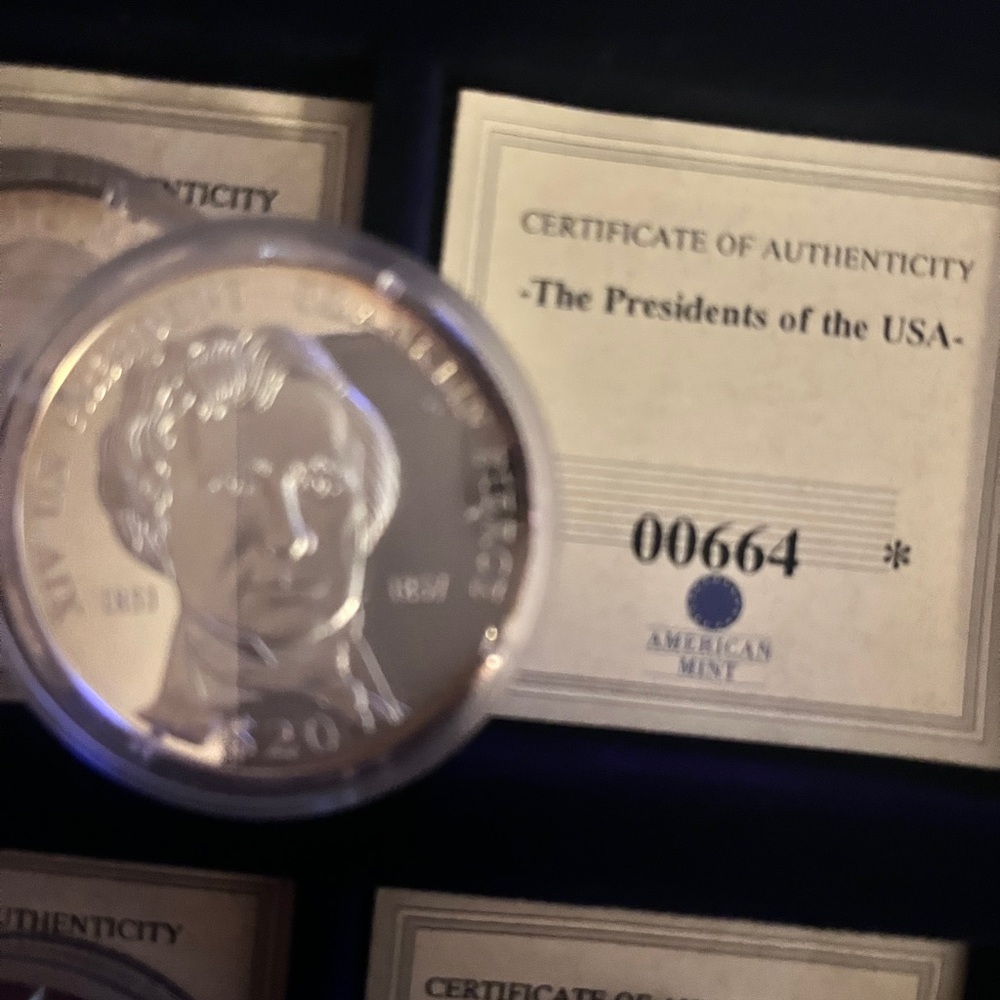 American Mint Presidential Silver Coins with Certificates and Wood case